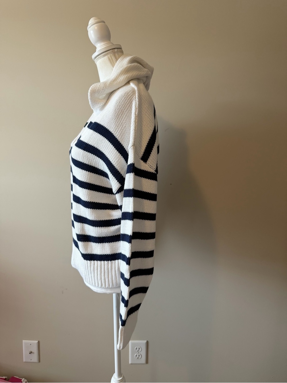 One Grey Day Hooded striped knit pullover Sweater XS Oversized Coastal Luxury - Picture 3 of 8